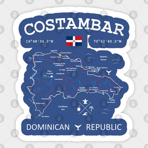 Costambar Dominican Republic Flag Travel Map Coordinates GPS Sticker by French Salsa